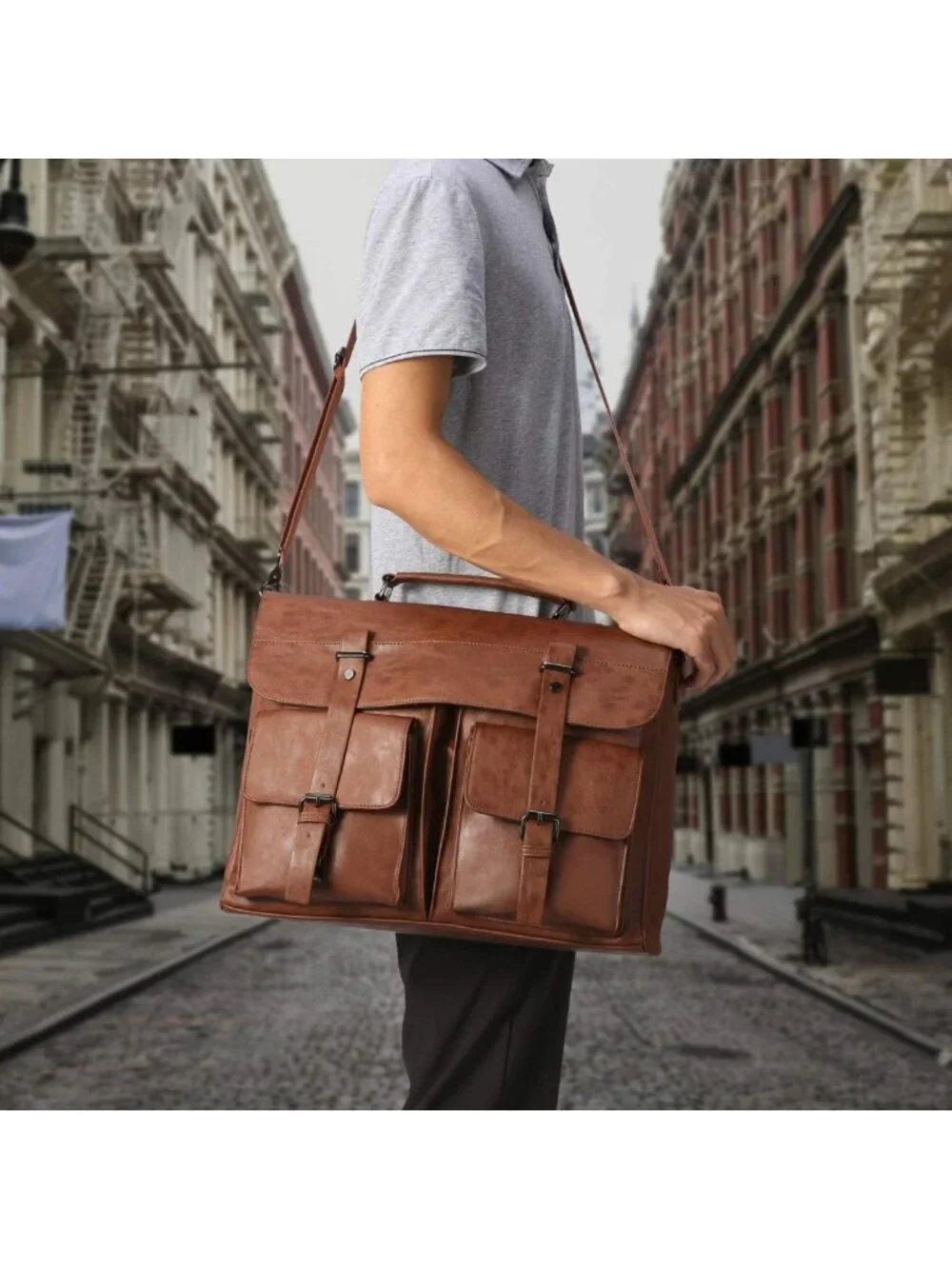 Vintage Leather Messenger Bag for Men, 15.6